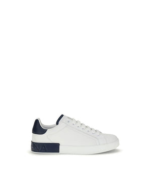 Dolce & Gabbana White Calf Leather Bos Taurus Low Top Sneakers