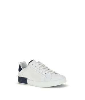 Dolce & Gabbana White Calf Leather Bos Taurus Low Top Sneakers