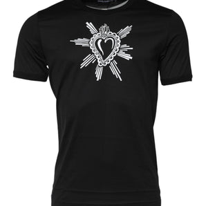 Dolce & Gabbana Black Sacred Heart Cotton Crew Neck T-shirt