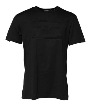 Dolce & Gabbana Black Embossed Logo Cotton Crew Neck T-shirt
