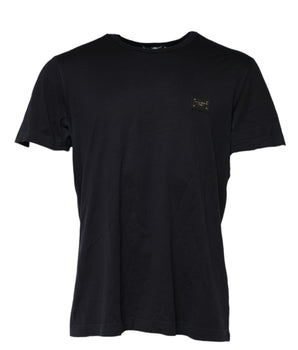 Dolce &amp; Gabbana Dark Blue Logo Plaque Cotton Crewneck T-Shirt