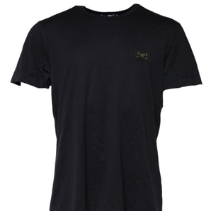 Dolce & Gabbana Dark Blue Logo Plaque Cotton Crewneck T-shirt