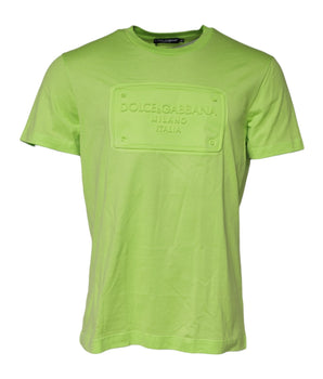 Dolce &amp; Gabbana Green Embossed Logo Cotton Crew Neck T-Shirt