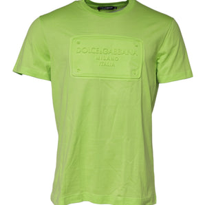 Dolce & Gabbana Green Embossed Logo Cotton Crew Neck T-shirt