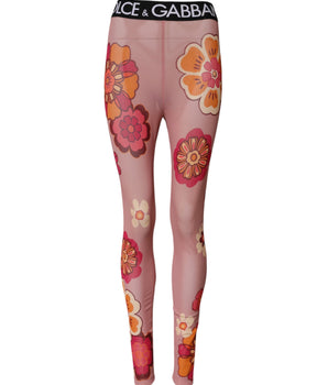 Dolce & Gabbana Pink Floral Leggings Stretch Waist Pants
