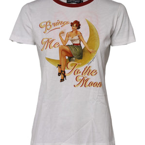 Dolce & Gabbana White Bring Me To The Moon Pin Up T-shirt Top