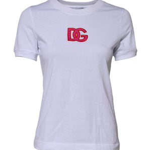 Dolce & Gabbana White Cotton DG Logo Embroidery Top T-shirt