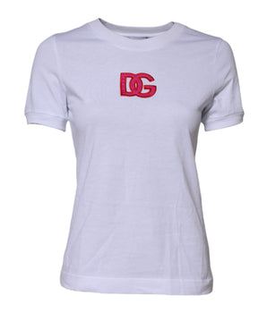 Dolce &amp; Gabbana White Cotton DG Logo Embroidered T-Shirt Top 