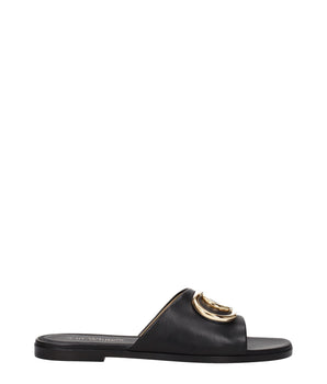 Black off-white leather slippers