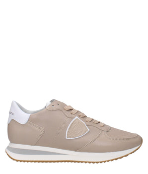 Philippe Model Beige Leather Low Top Sneakers