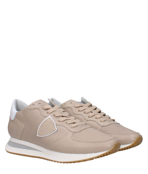Philippe Model Beige Leather Low Top Sneakers