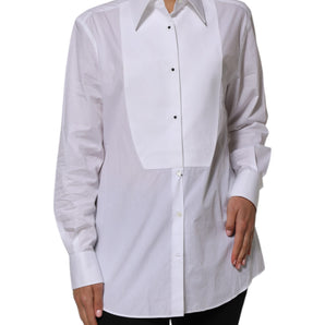 Dolce & Gabbana White Cotton Collared Long Sleeves Shirt Top