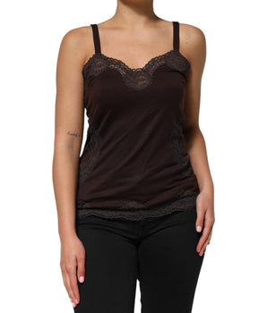 Dolce & Gabbana Dark Brown Lace Trim Wool Sleeveless Tank Top