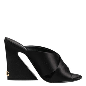Dolce & Gabbana Black Logo KEIRA Satin Slides Sandals Shoes
