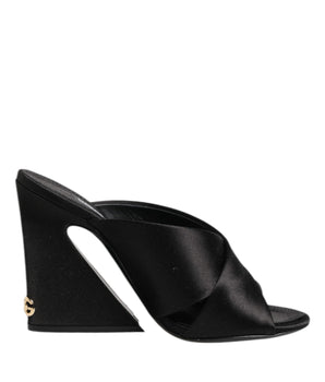 Dolce & Gabbana Black Logo KEIRA Satin Slides Sandals Shoes