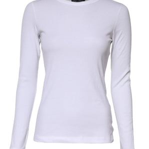 Dolce & Gabbana White Cotton Knit Round Neck Long Sleeves T-shirt