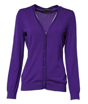 Dolce & Gabbana Purple Wool Knit V-neck Cardigan Sweater