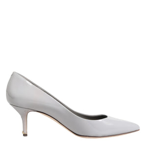 Dolce & Gabbana Light Gray Leather Kitten Heels Pumps Shoes
