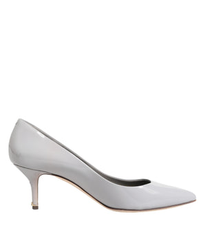 Dolce &amp; Gabbana Light Gray Leather Kitten Heels Pumps Shoes