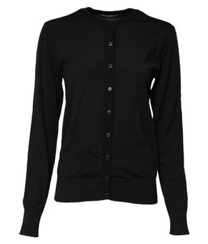 Dolce & Gabbana Black Wool Knit Round Neck Cardigan Sweater