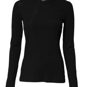 Dolce & Gabbana Black Cotton Knit Round Neck Long Sleeves T-shirt