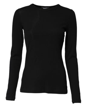 Dolce & Gabbana Black Cotton Knit Round Neck Long Sleeves T-shirt