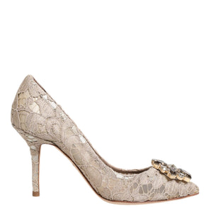 Dolce & Gabbana Beige Taormina Lace Crystal Heels Pumps Shoes