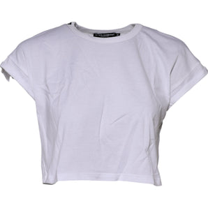 Dolce & Gabbana White Cotton Crew Neck Cropped Top T-shirt