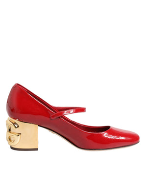 Dolce & Gabbana Red Leather DG Logo Heels Sandals Shoes