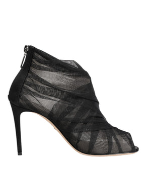 Dolce & Gabbana Black Mesh Stiletto Heels Ankle Boots Shoes