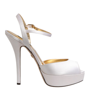 Dolce & Gabbana White Satin Platform Heels Sandals Shoes