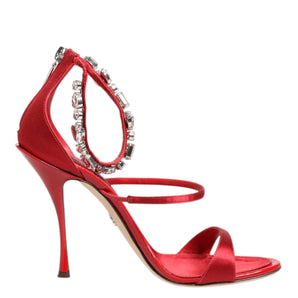 Dolce & Gabbana Red Satin Crystals Keira Sandals Heels Shoes
