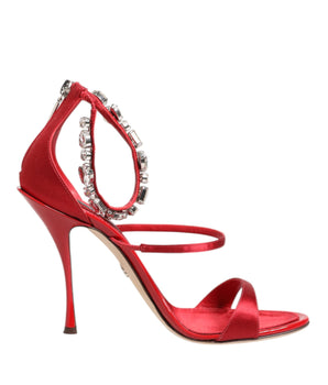Dolce & Gabbana Red Satin Crystals Keira Sandals Heels Shoes