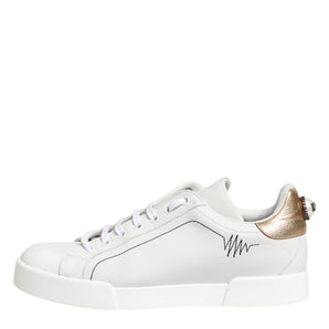 Dolce & Gabbana White Gold Leather Low Top Sneakers Shoes