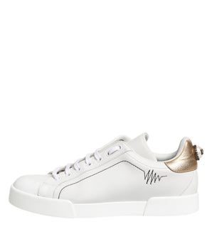 Dolce &amp; Gabbana White Gold Leather Low Top Sneakers Shoes