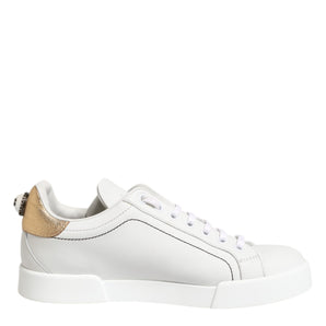 Dolce & Gabbana White Gold Leather Low Top Sneakers Shoes