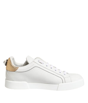 Dolce &amp; Gabbana White Gold Leather Low Top Sneakers Shoes
