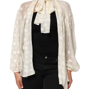 Dolce & Gabbana Off White Logo Monogram Ascot Collar Top