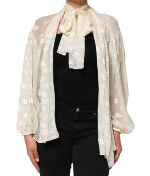 Dolce &amp; Gabbana Off White Logo Monogram Ascot Collar Top