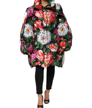 Dolce &amp; Gabbana Multicolor Floral Hooded Puffer Coat Jacket