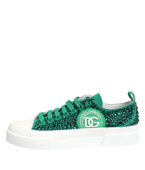 Dolce &amp; Gabbana Green Portofino Crystal DG Logo Sneakers Shoes