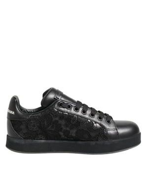 Dolce & Gabbana Black Floral Lace Low Top Sneakers Shoes