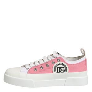 Dolce & Gabbana White Pink Canvas Low Top Sneakers Shoes