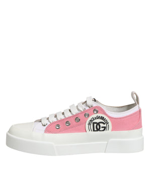 Dolce &amp; Gabbana White Pink Canvas Low Top Sneakers