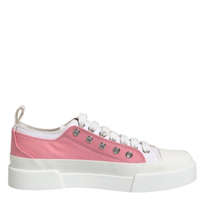 Dolce & Gabbana White Pink Canvas Low Top Sneakers Shoes