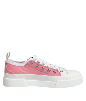 Dolce &amp; Gabbana White Pink Canvas Low Top Sneakers