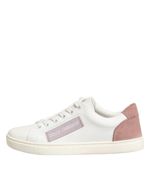 Dolce & Gabbana White Pink Leather Low Top Sneakers Shoes