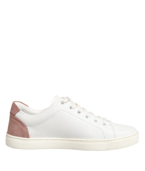 Dolce & Gabbana White Pink Leather Low Top Sneakers Shoes