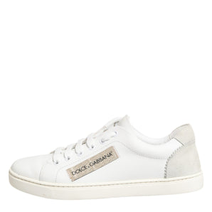 Dolce & Gabbana White Gray Leather Low Top Sneakers Shoes