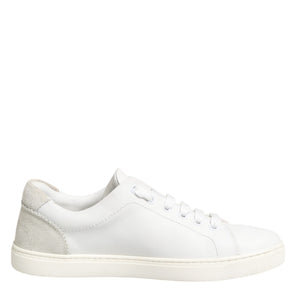 Dolce & Gabbana White Gray Leather Low Top Sneakers Shoes